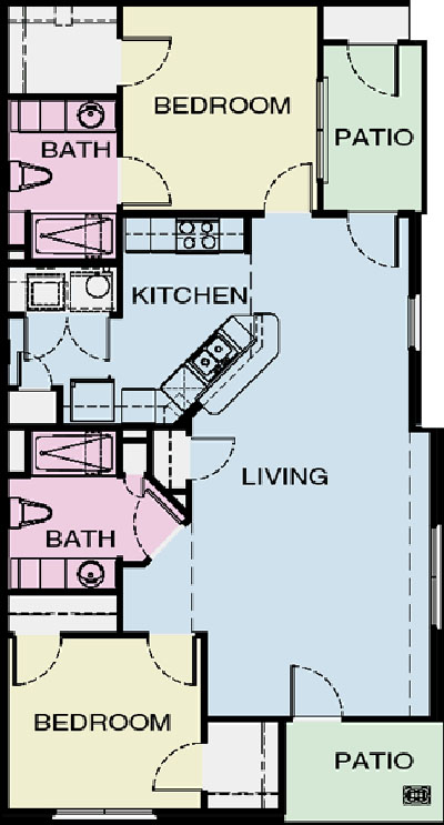 B2 two bedroom two bath floor plan