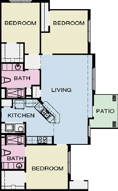 C1 three bedroom two bath floor plan
